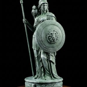 Statuette de la Déesse Athéna – Peinte à la main sur socle en noyer